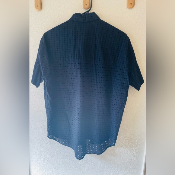 Madewell Courier Short Sleeve Button Front Shirt in Navy Eyelet Size XXS - Picture 3 of 3